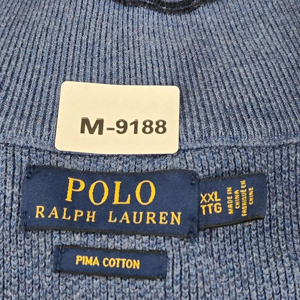 Polo Ralph Lauren‎ Men Sweater XXL Blue Logo Embroidery Pima Cotton Preppy